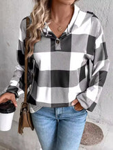 Plaid Dropped Shoulder Long Sleeve Hoodie Woman Sweatshirts
