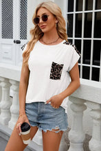 Leopard Round Neck Cap Sleeve T-Shirt Woman T Shirts
