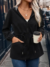 Drawstring Pocketed Zip Up Hooded Jacket Woman Outerwear