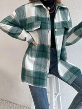 Plaid Collared Neck Dropped Shoulder Shacket Woman Outerwear