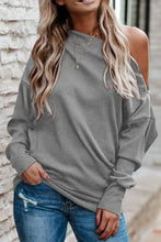 Single Shoulder Long Sleeve Sweatshirt with Zip Gray Woman Sweatshirts