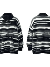 Men's Striped Fuzzy Zip-Up Cardigan Cardigans