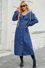 Button Up Long Sleeve Longline Hooded Denim Outerwear Woman Denim Tops