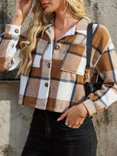 Plaid Collared Neck Cropped Jacket Woman Outerwear