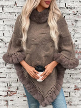Fuzzy Hem Cable-Knit Poncho Woman Outerwear
