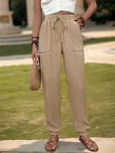 Perfee Textured High Waist Joggers Tan Woman Pants