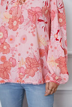 Floral Smocked Tassel Tie Balloon Sleeve Blouse Woman Blouses