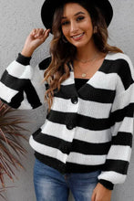 Striped Button Up Long Sleeve Sweater Woman Outerwear