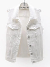 Full Size Sleeveless Frayed Denim Vest Jacket Plus Size Woman Denim Tops