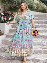 Plus Size Printed Tie Neck Flutter Sleeve Maxi Dress Maxi Dresses