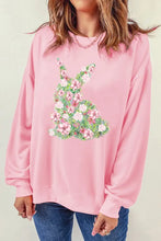 Floral Bunny Round Neck Long Sleeve Sweatshirt Blush Pink Woman Sweatshirts