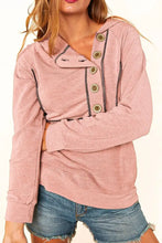Buttoned Long Sleeve Hoodie Dusty Pink Woman Sweatshirts
