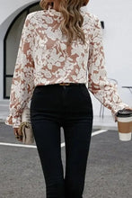 Floral Print Mock Neck Flounce Sleeve Blouse Floral Woman Blouses
