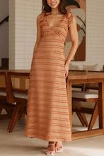 Textured V-Neck Tie Shoulder Dress Woman Maxi Dress