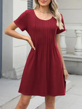 Pleated Front Round Neck Swing Dress Casual Dresses