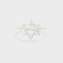 925 Sterling Silver Inlaid Zircon Hexagram Ring White Rings