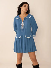 Tie Front Pleated Three-Quarter Sleeve Mini Dress Casual Dresses