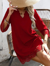 Cutout V-Neck Three-Quarter Sleeve Mini Dress Casual Dresses
