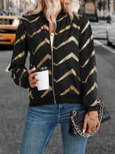 Printed Baseball Collar Zip Up Jacket Woman Outerwear