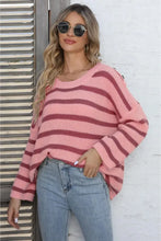 Round Neck Dropped Shoulder Striped Sweater Sweater Pullovers
