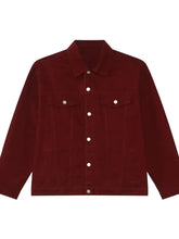 Men's Button Up Dropped Shoulder Denim Jacket Burgundy Mens Tops
