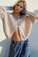 Double Take Contrast Button Up Long Sleeve Cardigan Woman Outerwear