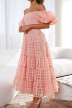 Off Shoulder Short Puff Sleeve Midi Dress Woman Dress