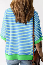 Cactus striped round neck half sleeve T-shirt in blue green stripes with brown bag