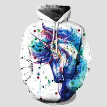 Full Size Unicorn Print Drawstring Hoodie with Pockets White Woman Sweatshirts