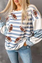 Football Striped Round Neck Long Sleeve Sweatshirt Light Blue Woman Sweatshirts