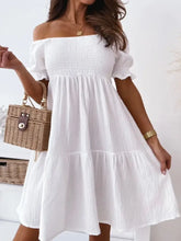 Smocked Off-Shoulder Mini Dress White Casual Dresses