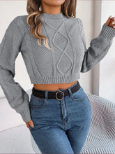 Cable-Knit Round Neck Cropped Sweater Sweater Pullovers