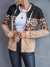 Ivy Lane Drawstring Leopard Zip Up Hooded Jacket Woman Outerwear