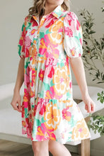 Button Down Floral Puff Sleeve Babydoll Dress Casual Dresses