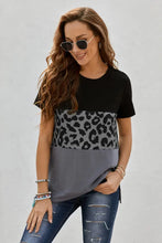 Leopard Print Color Block Short Sleeve T-Shirt Woman T Shirts