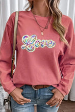 Valentine's Day LOVE Round Neck Long Sleeve Sweatshirt Burnt Coral Woman Sweatshirts