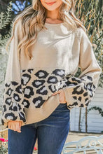 Round Neck Leopard Print Stitched Long-Sleeved Sweater Sweater Pullovers