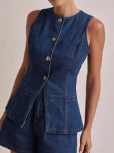 Button Down Denim Vest Woman Denim Tops