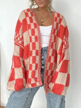 Plaid Open Front Long Sleeve Cardigan Deep Red Woman Outerwear