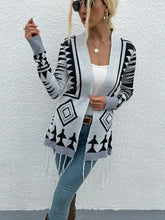 Shiny Geometric Fringe Hem Open Front Cardigan Woman Outerwear