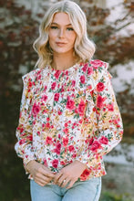 Floral Round Neck Smocked Blouse Woman Blouses