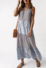 Mixed Print Tie-Neck Sleeveless Maxi Dress Woman Maxi Dress