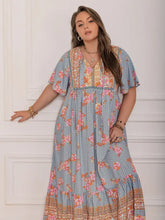 Plus Size Printed Tie Neck Flutter Sleeve Maxi Dress Maxi Dresses