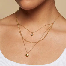 18K Gold-Plated Layered Moon Sun Pendant Necklace Fashion Jewelry