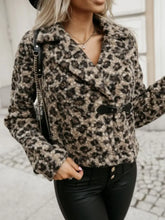Fuzzy Animal Print Collared Neck Coat Leopard Woman Outerwear