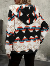 Geometric Zip Up Hooded Sherpa Jacket Woman Outerwear