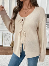 Perfee Tied Round Neck Long Sleeve Cardigan Woman Outerwear