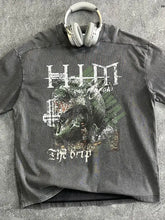 Men's Graphic Round Neck Half Sleeve T-Shirt Dark Gray Mens Tops