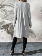 Ribbed Open Front Long Sleeve Cardigan with Pockets Woman Outerwear