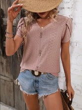 Eyelet V-Neck Petal Sleeve T-Shirt Woman T Shirts